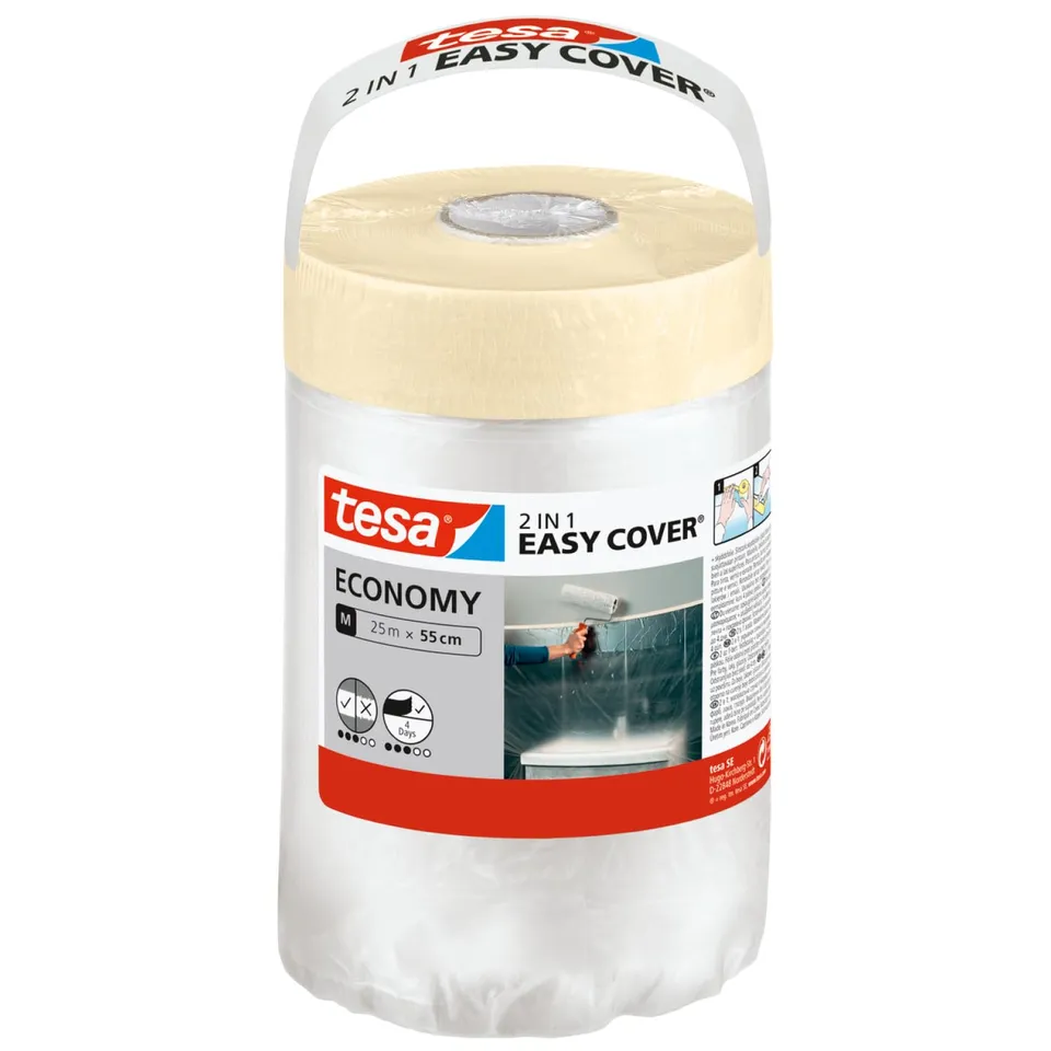 tesa-easy-cover-universal-malerband-mit-abdeckfolie-25-m-x-0-55-m image 1