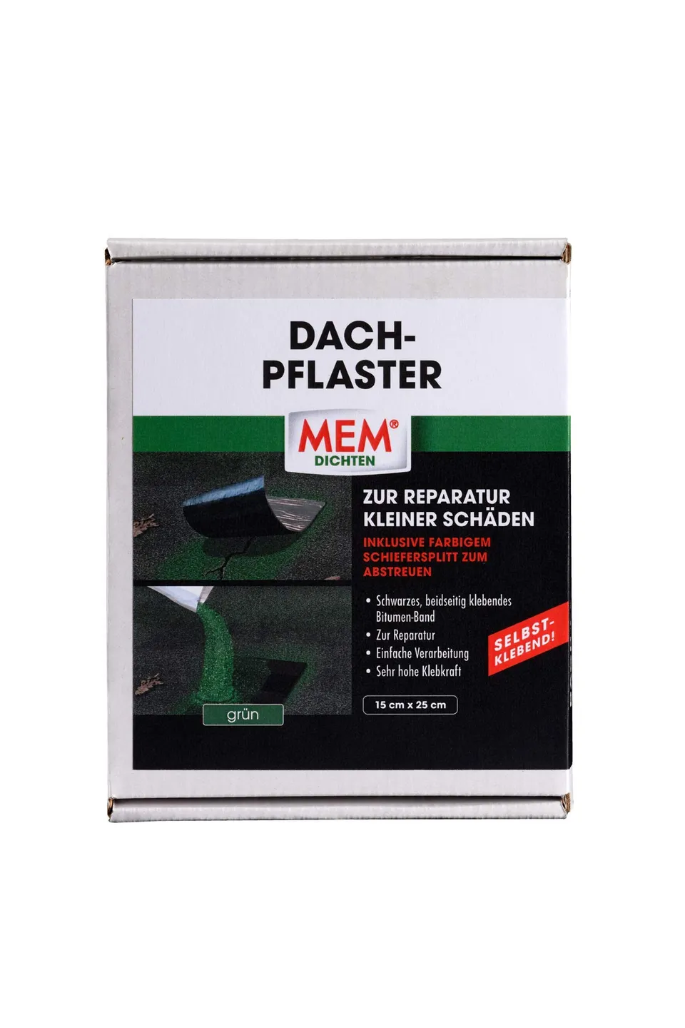 mem-dach-pflaster-selbstklebendes-bitumen-band-15-cm-x-25-cm-gr-n-mit-schiefersp image 1