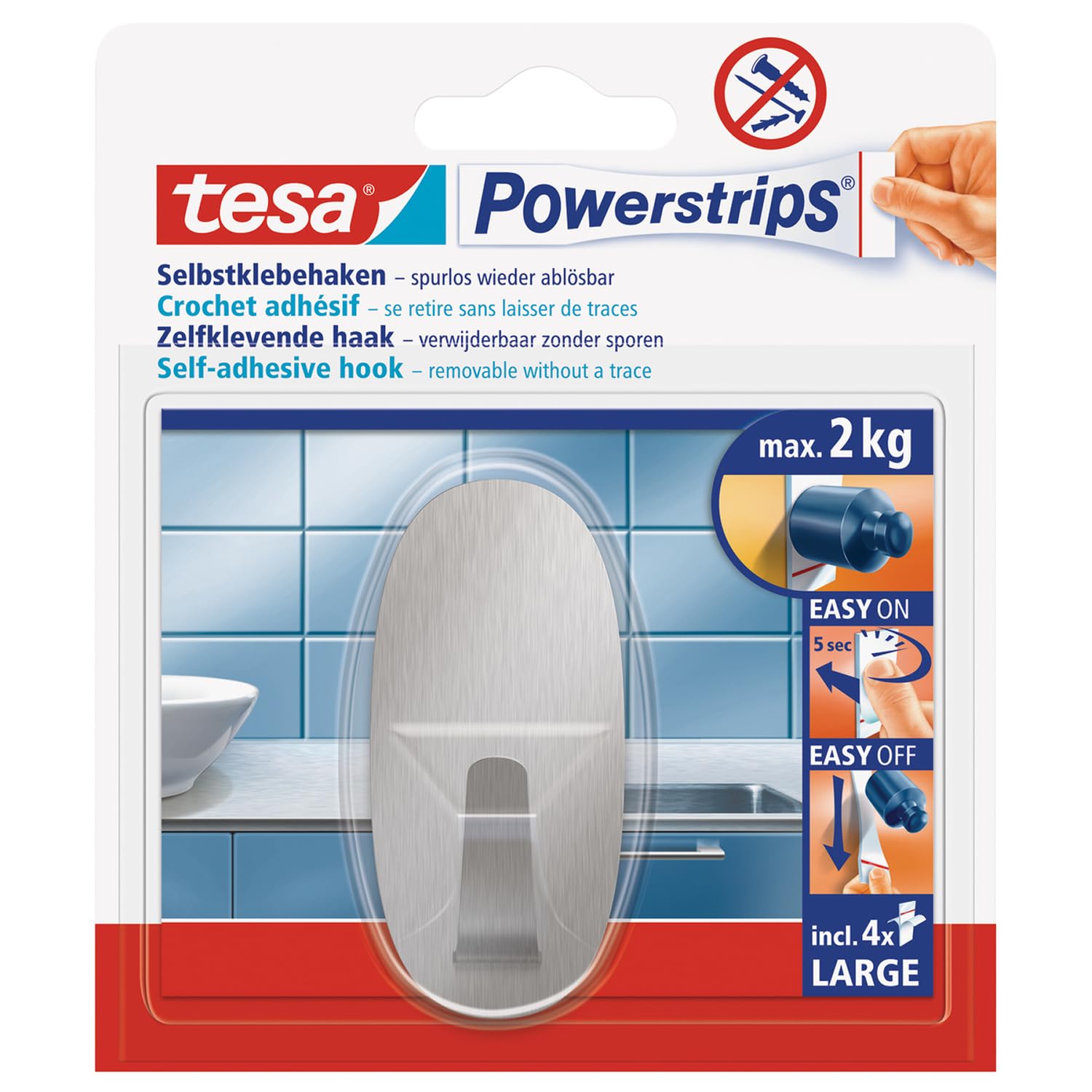 tesa-powerstrips-haken-large-metall-oval-geb-rsteter-edelstahl-2-kg image 1