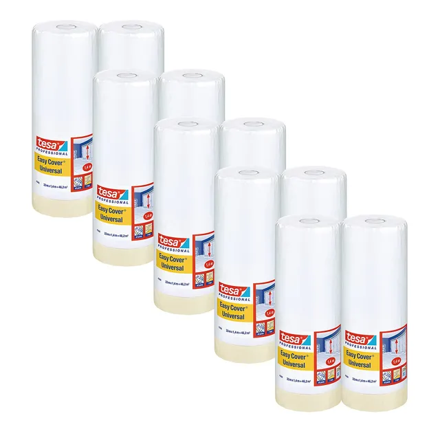 tesa-easy-cover-4368-universal-malerband-mit-folie-10er-pack-33-m-x-1-4-m image 1