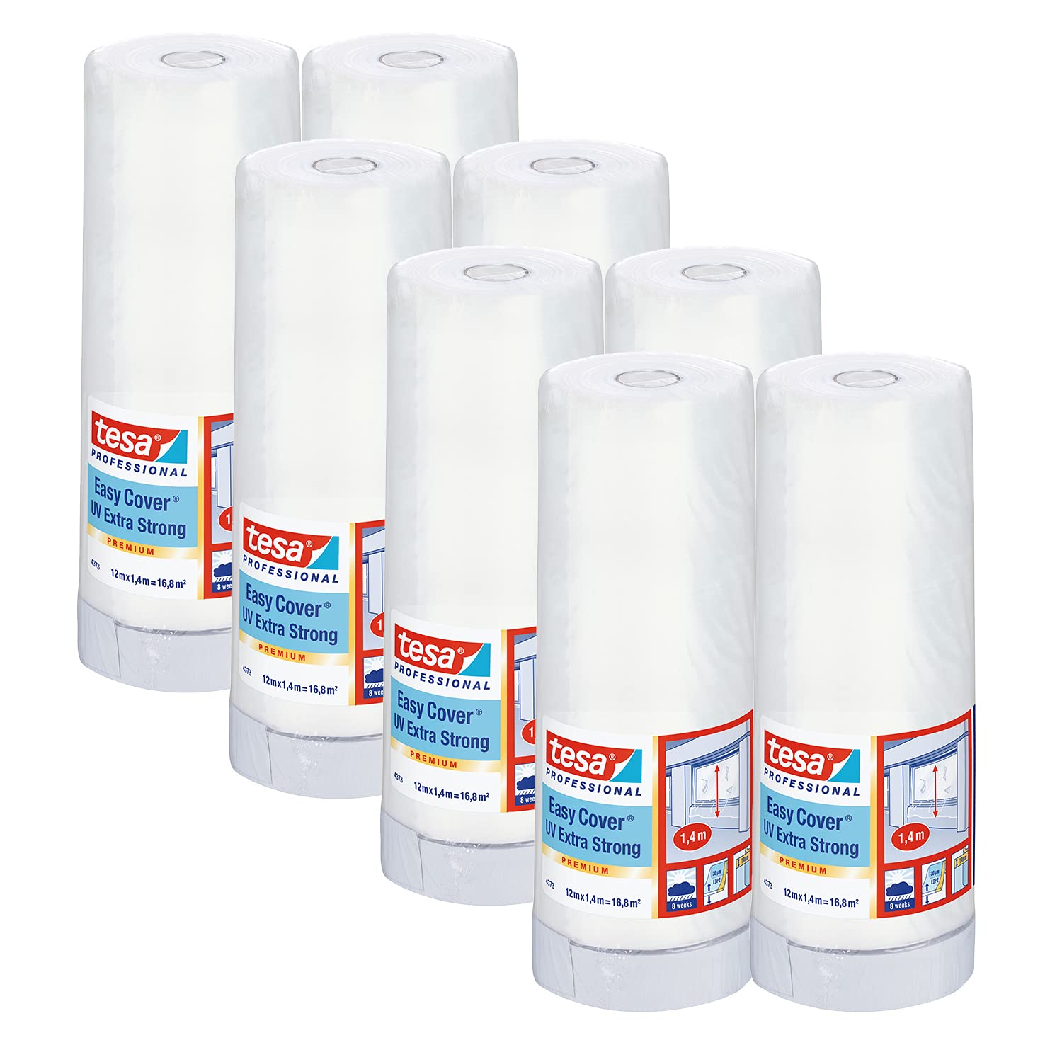 tesa-easy-cover-4373-uv-extra-stark-malerband-mit-folie-8er-pack-12-m-x-1-4-m image 1