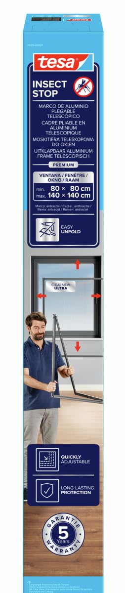 tesa-insect-stop-falt-fliegengitter-fenster-80-140-cm-anthrazit-alu-rahmen image 1