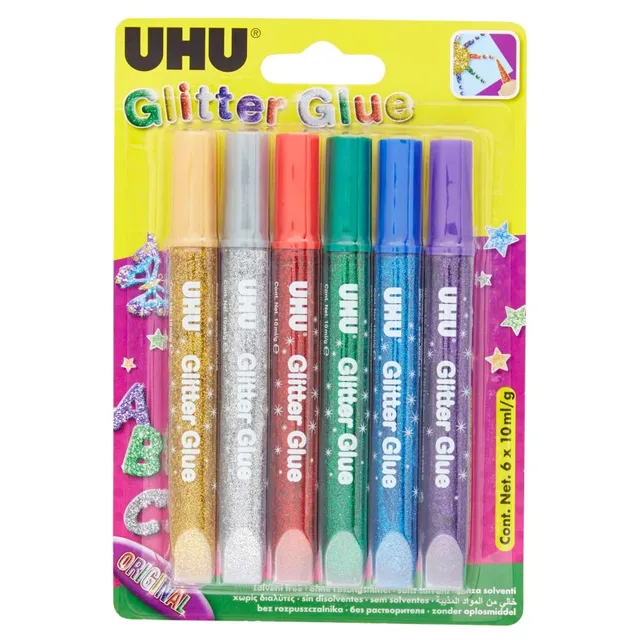 uhu-glitter-glue-original-glitzerkleber-6x10ml-tuben image 1