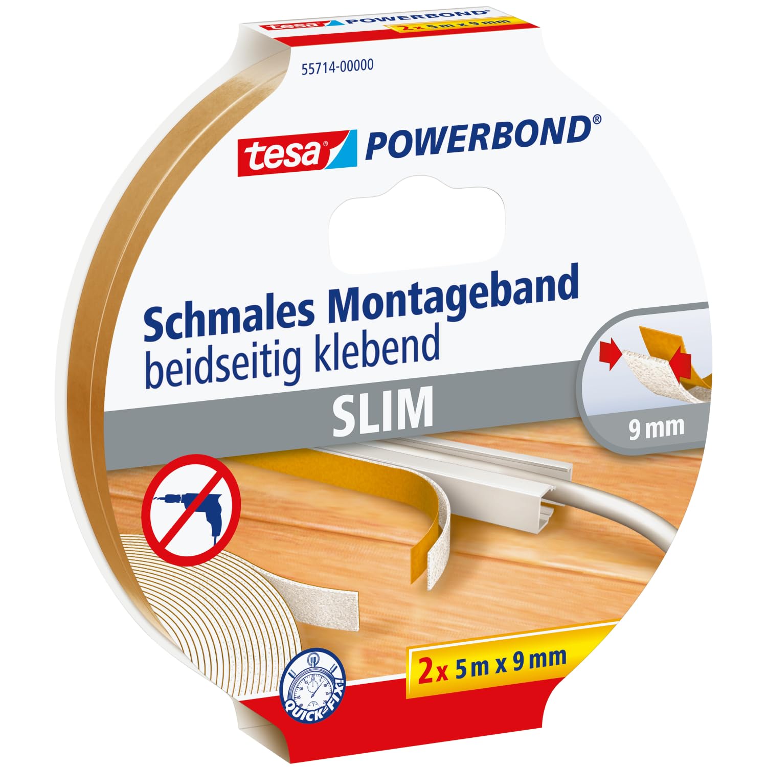 tesa-powerbond-montageband-schmal-schaumstoff-beige-2-rollen-5-m-x-9-mm image 1