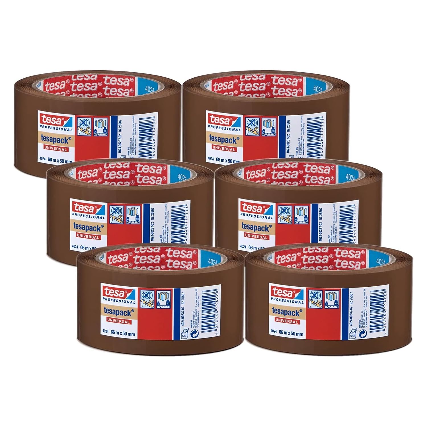 tesa-tesapack-4024-universal-pp-packband-66-m-x-50-mm-braun-6-rollen image 1
