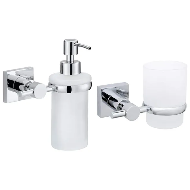 tesa-hukk-seifenspender-zahnb-rstenhalter-set-verchromt-satiniertes-glas image 1