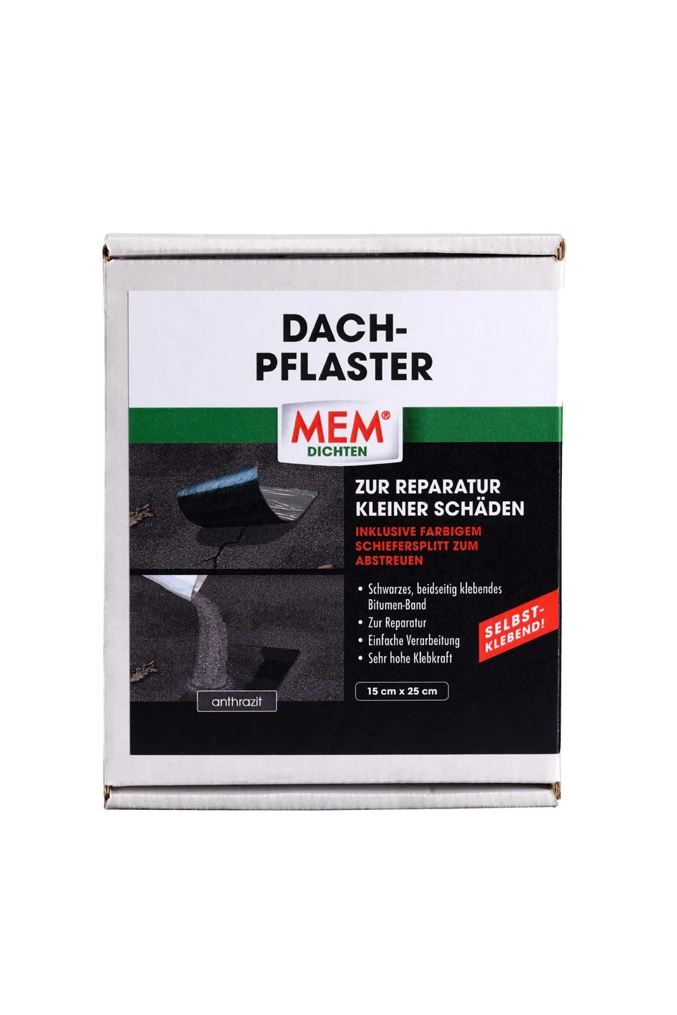 mem-dach-pflaster-selbstklebendes-bitumen-band-15-cm-x-25-cm-schwarz-mit-schiefe image 1