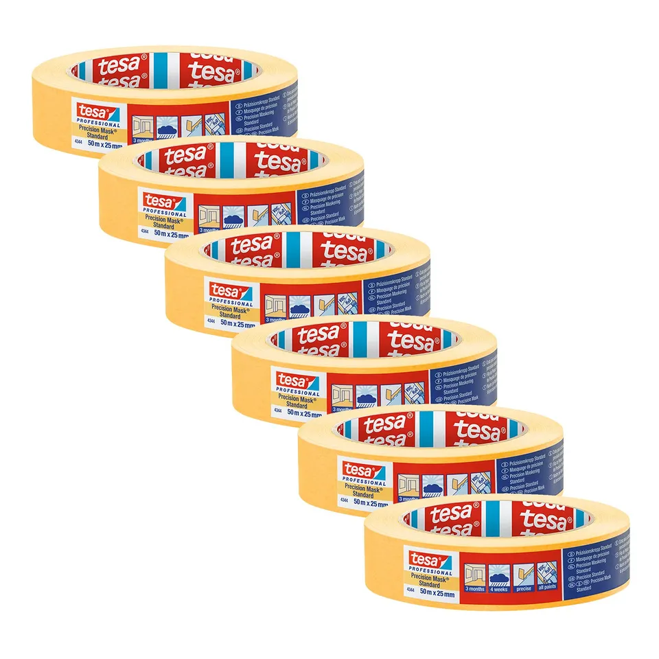 tesa-pr-zisionskrepp-plus-4334-malerabdeckband-6er-pack-50-m-x-25-mm-gelb image 1