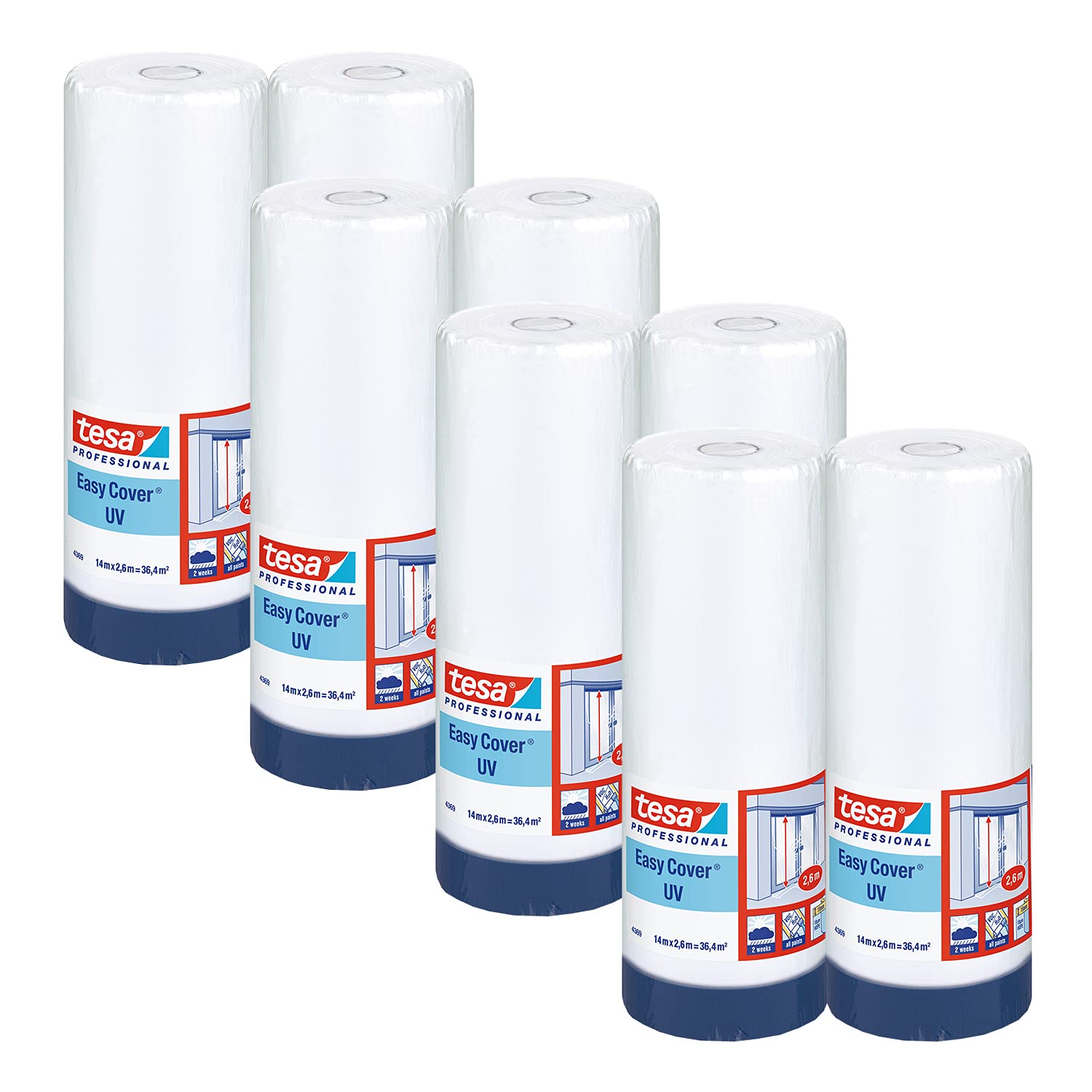 tesa-easy-cover-4369-uv-malerband-mit-folie-14-m-x-2-6-m-blau-8er-pack image 1