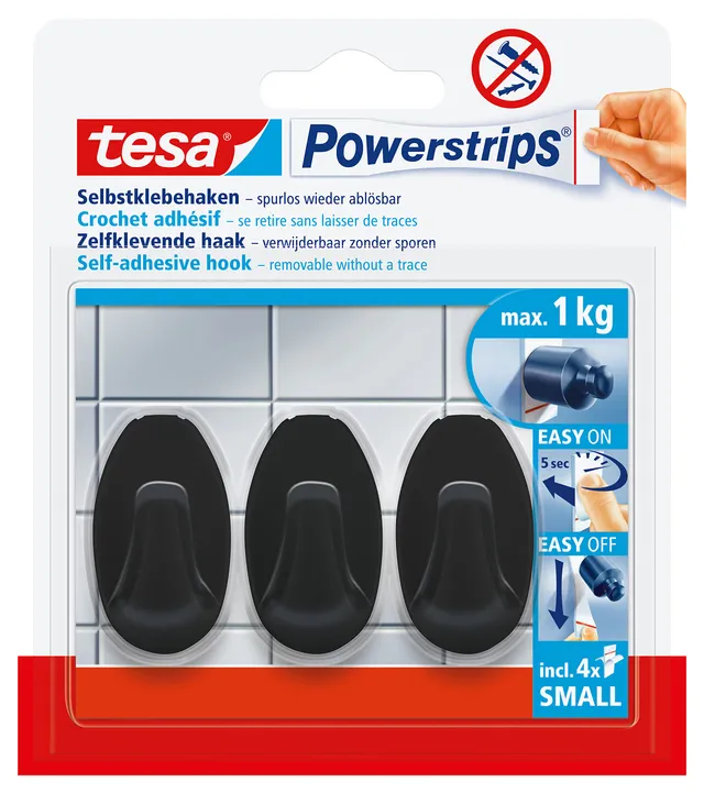 tesa-powerstrips-klebehaken-small-oval-schwarz-3er-pack-1-kg-ohne-bohren image 1