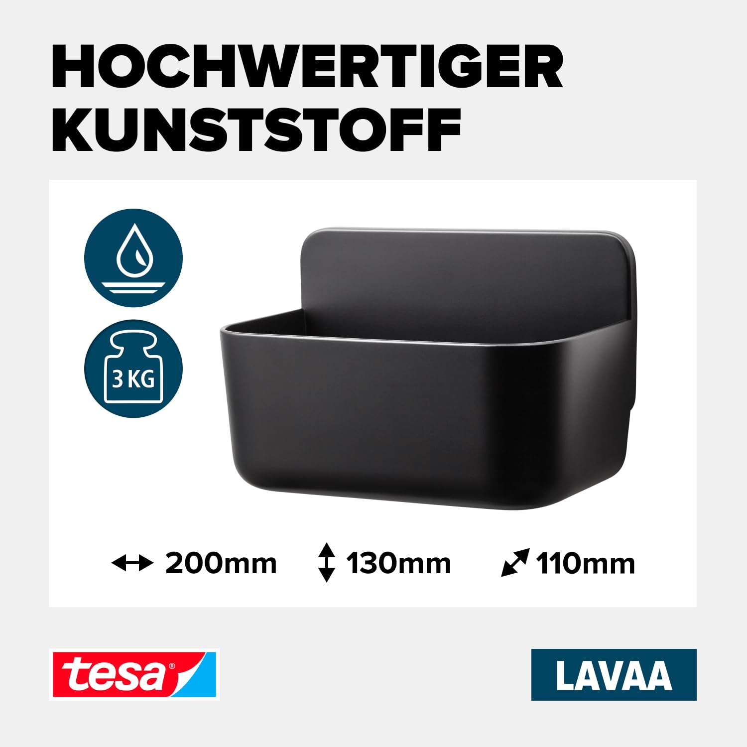 tesa-lavaa-duschkorb-s-schwarz-matt-200-x-130-x-110-mm-mit-waterproof-strips-xl- image 3