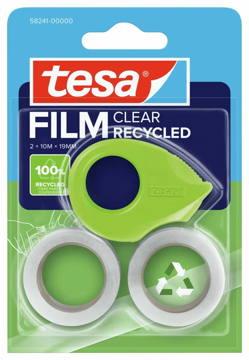 tesafilm-clear-recycled-klebeband-10-m-x-15-mm-2-rollen-mit-abroller image 1