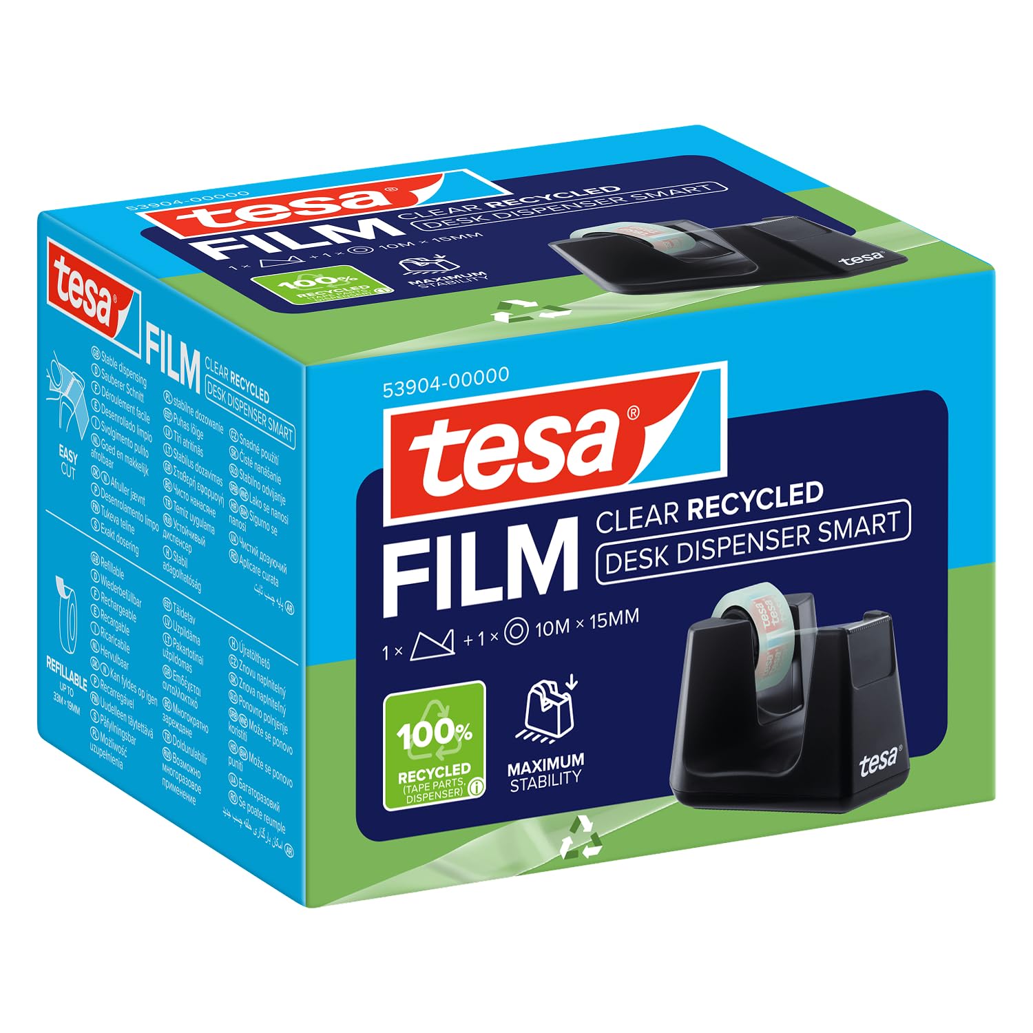 tesa-tischabroller-smart-recycled-tesafilm-clear-recycled-10-m-x-15-mm image 1