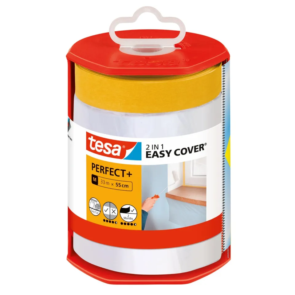 tesa-easy-cover-perfect-dispenser-xl-2in1-malerfolie-mit-washi-krepp-33-m-x-0-55 image 1