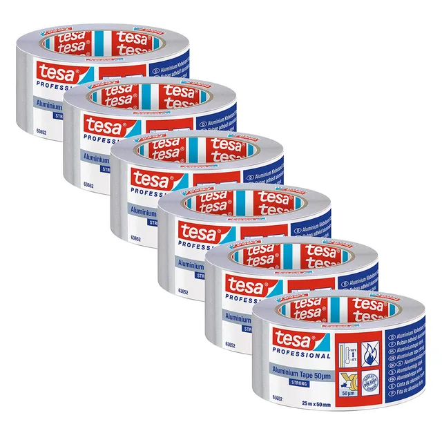 tesa-63652-alu-band-extra-stark-aluminium-klebeband-25-m-x-50-mm-6er-pack image 1