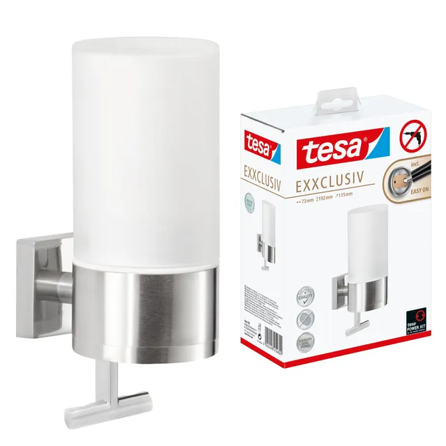 tesa-exxclusiv-seifenspender-set-230-ml-chrom-milchglas-ohne-bohren image 1