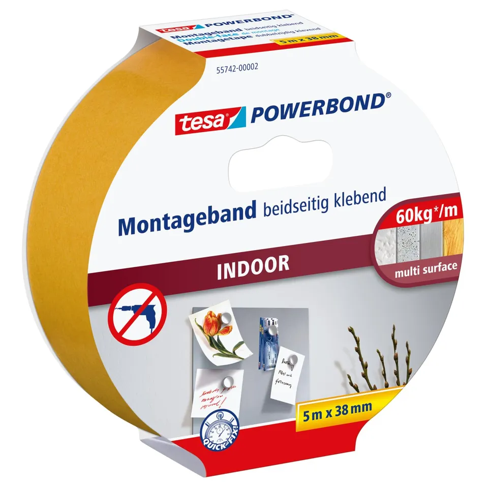 tesa-powerbond-indoor-montageband-doppelseitig-5-m-x-38-mm-wei image 1
