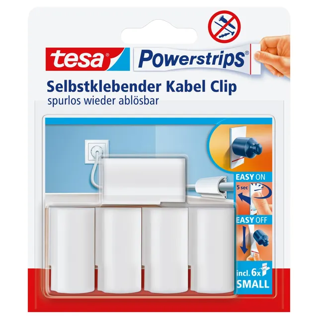 tesa-powerstrips-kabelclip-kabelbefestigung-5x-wei-f-r-kabel-bis-8-mm image 1
