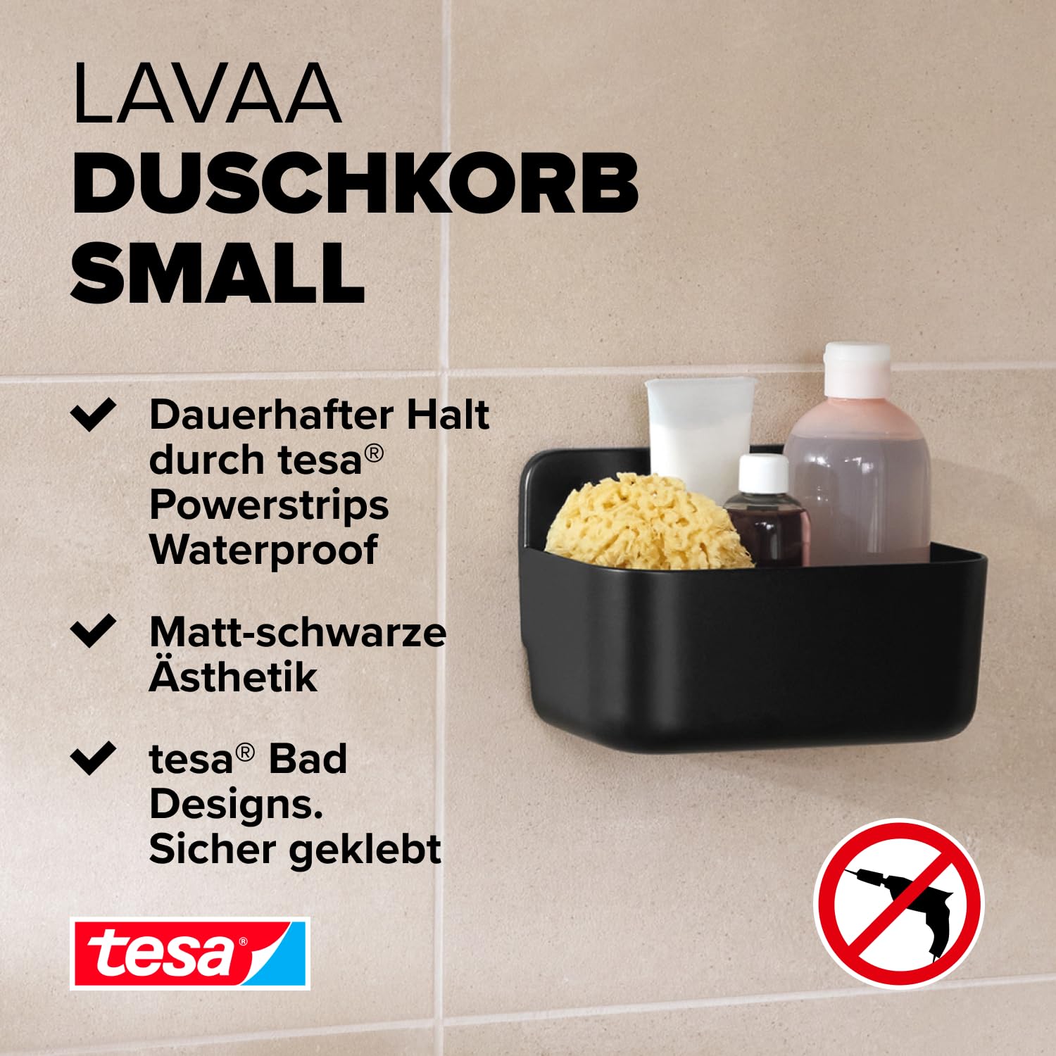 tesa-lavaa-duschkorb-s-schwarz-matt-200-x-130-x-110-mm-mit-waterproof-strips-xl- image 2