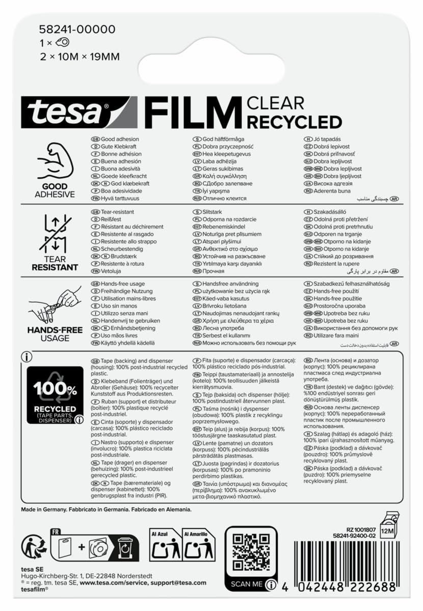 tesafilm-clear-recycled-klebeband-10-m-x-15-mm-2-rollen-mit-abroller image 2