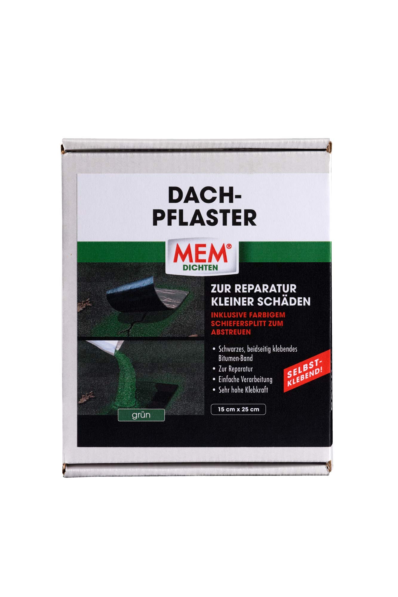 mem-dach-pflaster-selbstklebendes-bitumen-band-15-cm-x-25-cm-gr-n-mit-schiefersp image 1