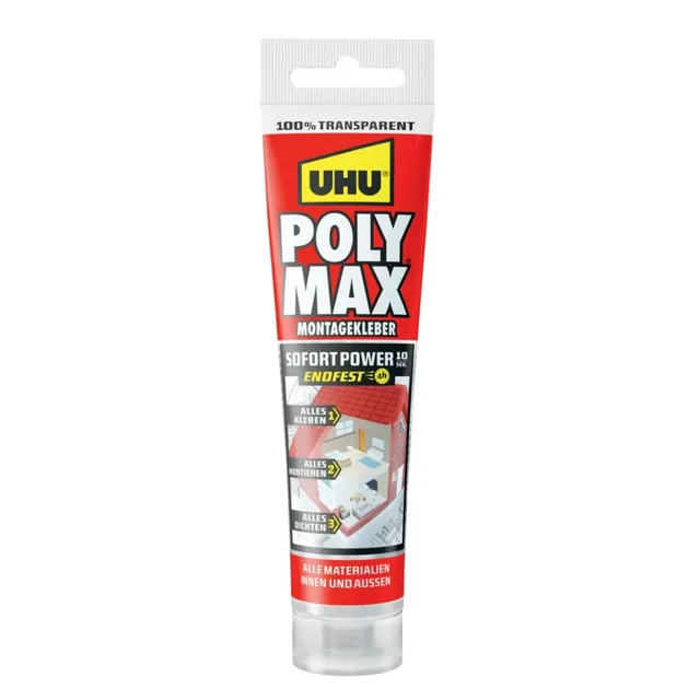 uhu-poly-max-montagekleber-10-sek-sofort-power-tube-115-g-transparent image 1