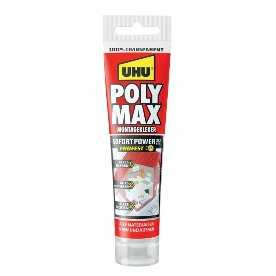 uhu-poly-max-montagekleber-10-sek-sofort-power-tube-115-g-transparent image 1