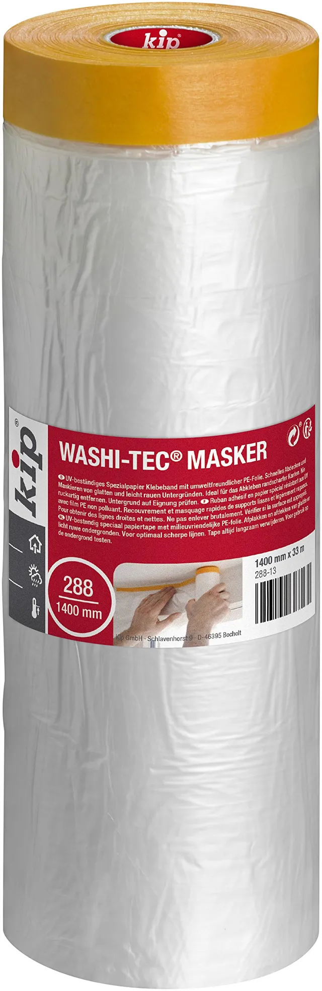 kip-washi-tec-masker-abdeckfolie-mit-klebeband-1400-mm-x-33-m image 1