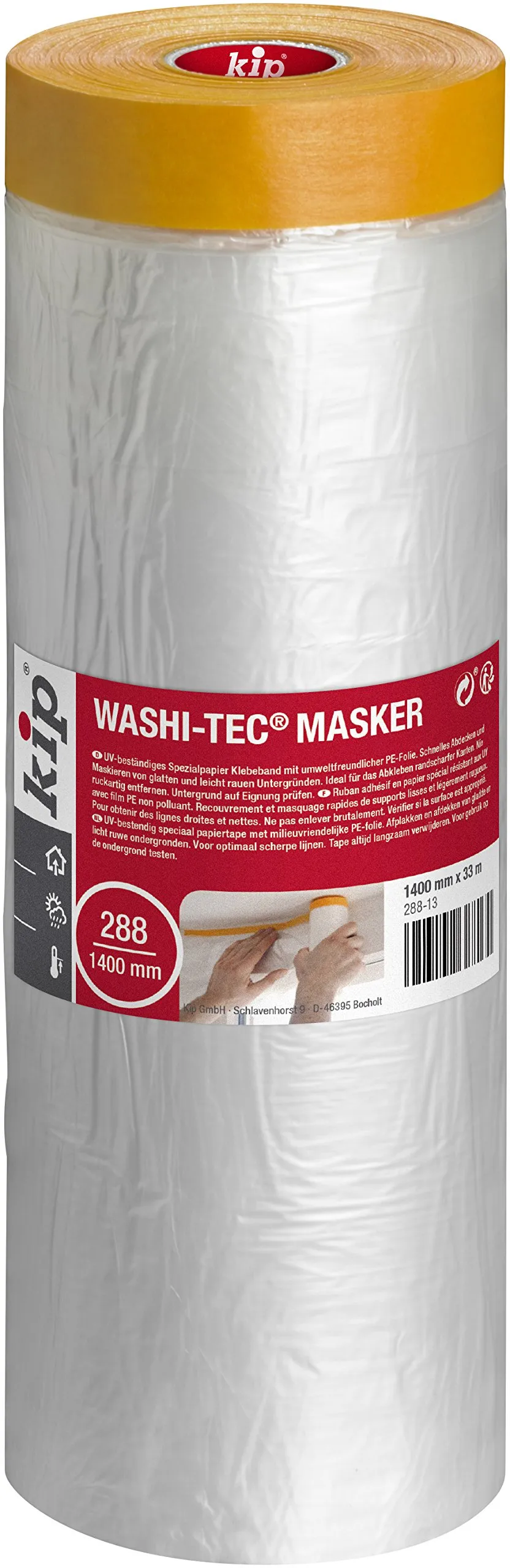 kip-washi-tec-masker-abdeckfolie-mit-klebeband-1400-mm-x-33-m image 1