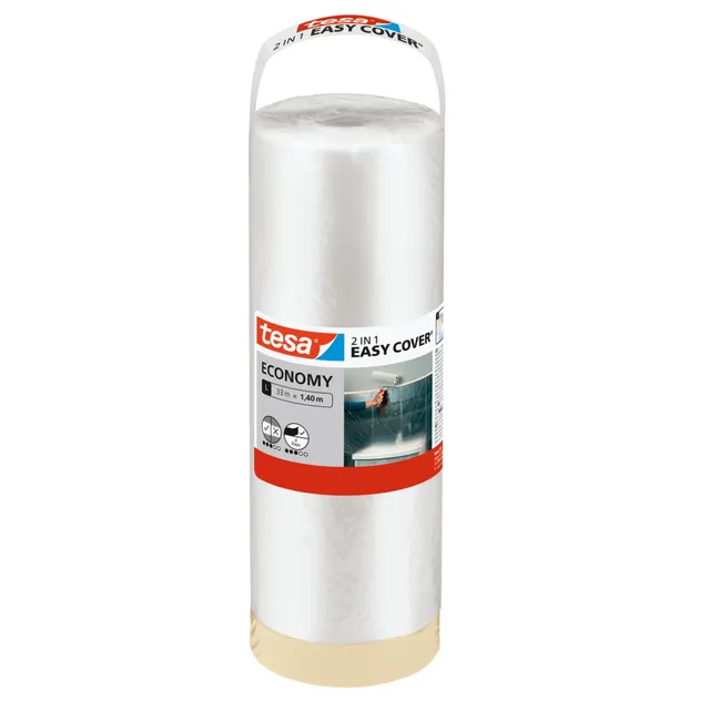 tesa-easy-cover-economy-abdeckfolie-mit-kreppband-33-m-x-140-cm image 1