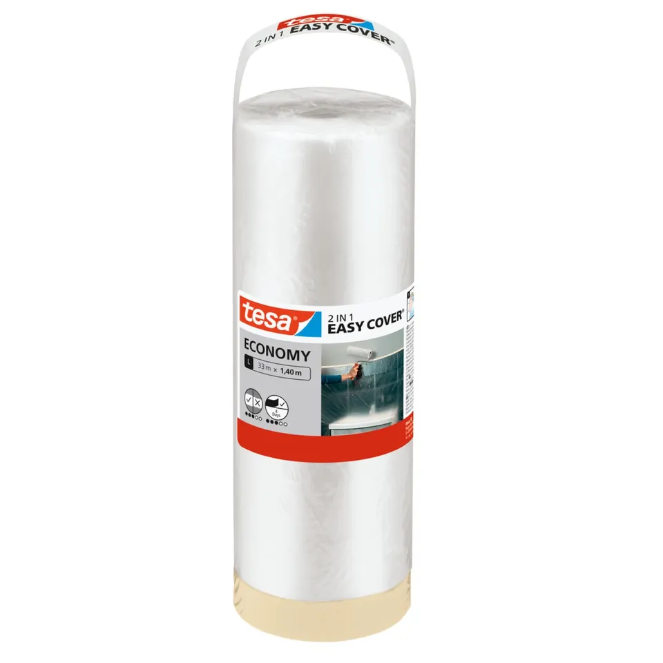 tesa-easy-cover-economy-abdeckfolie-mit-kreppband-33-m-x-140-cm image 1