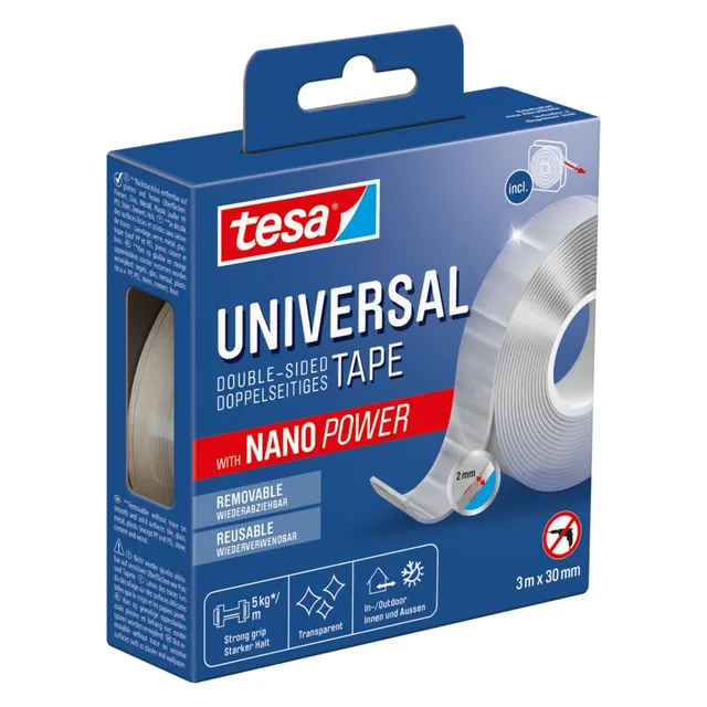 tesa-universal-nano-tape-transparentes-doppelseitiges-klebeband-3-m-x-30-mm image 1