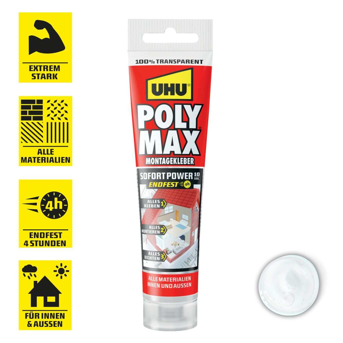 uhu-poly-max-montagekleber-10-sek-sofort-power-tube-115-g-transparent image 2