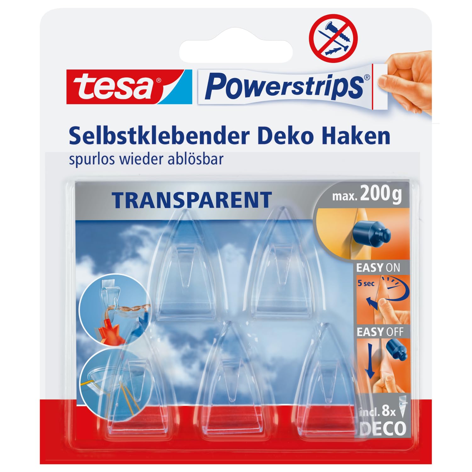 tesa-powerstrips-deco-haken-small-transparent-5x-haken-bis-200-g image 1