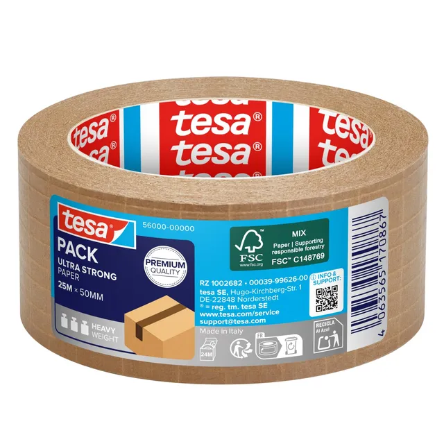 tesa-tesapack-ultra-strong-paper-paketklebeband-braun-25-m-x-50-mm image 1